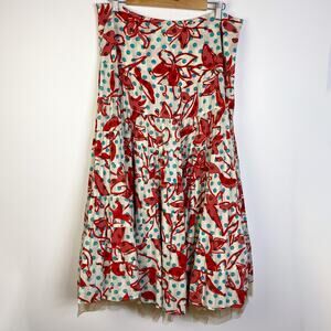 Marrika Nakk Floral Polka Dot Tiered Midi A Line Skirt 100% Cotton Waist/Hip 35"